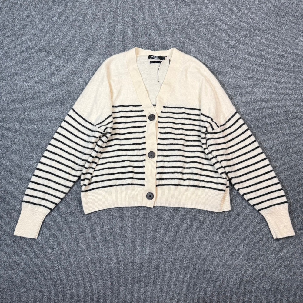 Galeries Lafayette Womens Wool Cashmere Striped Cardigan Sweater Cream Black XL